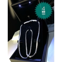 4mm Ezme Model Gurmet Zincir Italy 925 Gümüş Işıklı Kutuda Sevgiliye Eşe Babaya Kolye