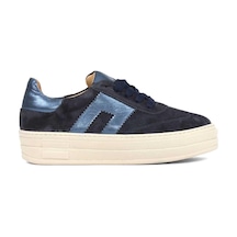 Kadın Lacivert Bağcıklı Kalın Tabanlı Süet Deri Sneaker