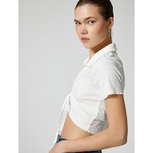 Koton Crop Polo Yaka Tişört Önden Büzgülü Bağlamalı Dokulu Ekru 4sal10129ık 4SAL10129IK010 Ekru