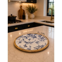 Blue Life Ahşap Yuvarlak Servis Tepsisi 30 Cm Mavi