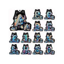 Honeybeeshop Stitch Ve Elmas Çiçekli 3 Adet Sırt Çantası Seti Büyük Kapasiteli Sku K K