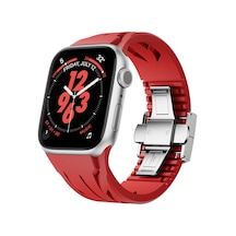 Apple Uyumlu Watch 7 45mm Krd-127 Metal Tokalı Silikon Kordon-kırmızı,