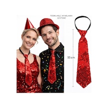 Kırmızı - 940 - Renk Pul Payetli Işıltılı Parti Kravatı - Aconcept - 33 Cm