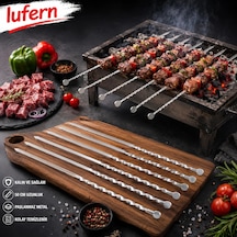 Yüksek Isıya Dayanıklı Burgulu Kuşbaşı Şişi Metal Kalın Kare Mangal Ateş Et Tavuk Sucuk 50 Cm