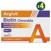 Argivit Biotin Chewable B7 Vitamini İçeren Takviye Edici Gıda 60 Çiğneme Tableti 4 Adet