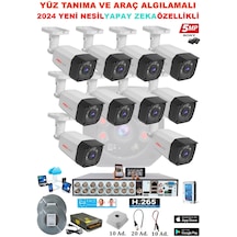 10 Kameralı Yapay Zeka Özellikli Yüz Tanıma ve Araç Algılamalı 5 Mp Kuruluma Hazır Kamera Seti