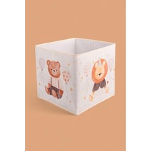 Tavşan Desenli Çocuk Odası Dolap İçi Oyuncak Düzenleyici Saklama Kutusu 30x30x28 Cm Ekru