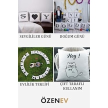 Harfli Kırlent Kılıfı Kadife 43x43 Cm Çift Taraflı V Harfi Kedi Desenli Evlilik Teklifi Doğum Günü 50 x 22