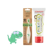 N' Jıll N Jill Bebek Çocuk Diş Seti Dino Diş Fırçası + Çilek Aromalı Macun 50g Açık Ahşap