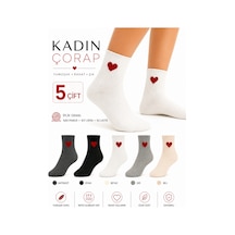 Worthy Socks 5'li Kadın Kalp Desenli Karışık Renkli Bilek Üstü Çorap Seti 5 Çift Kalpli