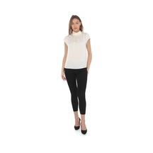 Yaka Drape Detaylı Saten Bluz 01-ekru