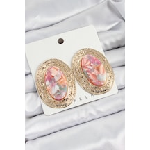 Pirinç Mermer Desenlli Pembe Sedef Oval Vintage Model Gold Renk Kadın Küpe - Tj-bkp10779 Çok Renkli