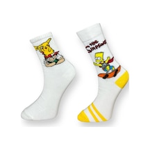Me-vo 2'li Unısex Pokemon Ve Simpsons Tasarımlı Esnek Nem Alabilen Pamuklu Spor Soket Çoraplar Çok Renkli