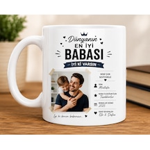 Kişiye Özel Fotoğraflı Baba Kupası İsimli Beyaz Seramik Kupa Bardak 330 Ml Kahve Ve Çay Kupası Açık Beyaz