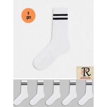 Trampler Kolej Çemberli Unisex Tenis Çorap 5'Li Beyaz