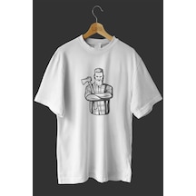 Noıssey -wed Baltalı Adam Tasarım Baskılı Oversize T-shirt Tişört Beyaz