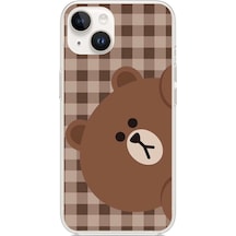 Apple Uyumlu iPhone 14 Plus- 15 Plus Kahverengi Ayı Yan Tasarımlı Baskılı Silikon Kılıf Renkli