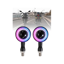 Rgb Motosiklet Led Sinyal Lambası Yuvarlak Angel Halk + Kayan Sinyal Lamba + Kırmızı Flaş İkaz Mod
