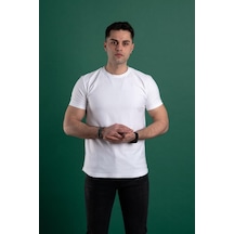 Slimfit Kendinden Desenli Erkek Penye T-Shirt