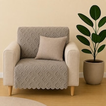 Sycamore Home Tekli Koltuk Örtüsü 110x175 Cm 3 Lü Koltuk Oturma Yeri Örtüsü Şönil Jakarlı Kaymaz Yıkanabilir Koltuk Örtüsü Vizon