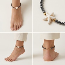 Parlak Yıldız Figürlü Lacivert Halhal - Minimalist Tasarım Zincir Bijuteri Halhal Laci