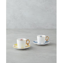 English Home Nostalgia Porselen 4 Parça 2 Kişilik Kahve Fincan Takımı 90 Ml Mavi-sarı