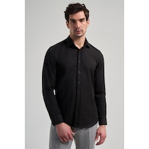 İmza Siyah Sert Yaka Düz Classic Pamuklu Slim Fit Gömlek 1004250214 Siyah