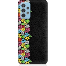 Samsung Galaxy A52 Uyumlu Parlak Çiçekler Ve Siyah Motif Desenli Silikon Kılıf