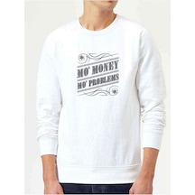 No Money No Problem Baskılı Beyaz Erkek Örme Sweatshirt