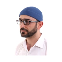 Kışlık Kadife Takke Katlamalı Düz Desen - Mavi