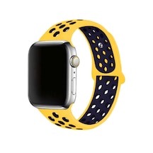 Apple Watch Series 2/3/4/5/6/se 40mm İle Uyumlu Delikli Spor Kordon, Sarı/lacivert