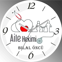 Aile Hekimi Çap 30cm Sessiz Akar Bombeli Gerçek Cam Duvar Saati Beyaz - Siyah