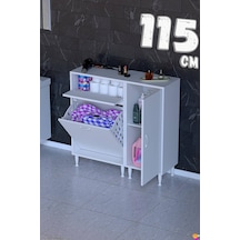 Luna 115 Cm Modüler Çamaşır Sepetli Banyo Dolabı Ve Mutfak Kiler Dolabı Beyaz 65+50 X97x32 Cm