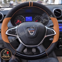 Dacia Duster Dikme Direksiyon Kılıfı Delikli Deri Parlak Siyah Taba Detay Çift Yüzük Ve Dikiş 2018-2021