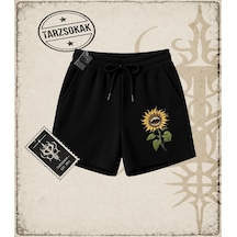 Tarzsokak Gotik & Grunge Streetwear Sunflower Unisex Şort Siyah