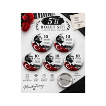 Minikutunuz 10 Kasım Atatürk Rozeti 5 Li Set Türk Bayraklı İğneli Yaka Rozeti 44 Mm Diğer