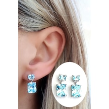 Sky Diamond Blue Aquamarin Taşlı 925ayar Gümüş Üzerine Altın Kaplama Küpe