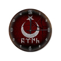 Bayrak Eski Türk Yazısı Çatlak Zeminde Akarlı Duvar Saati (407695531) Çok Renkli