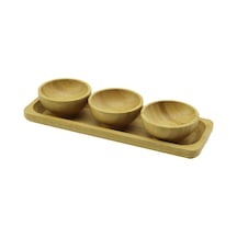 Go İthalat 3pcs - Sunum Tepsili Mini - Çap: 6cm Ahşap Bambu Lokumluk - Çerezlik Kase