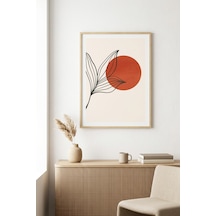 Doğal Ahşap Çerçeveli Minimal Yaprak Desenli Tablo - Canlı Tonlar Huhu1039