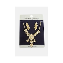 Çiçek Zirkon Taşlı Set Kolye Altın 83582658
