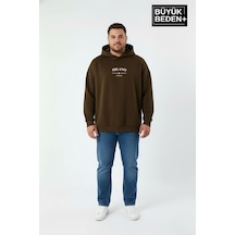 Süperlife Erkek Büyük Beden Kapşonlu Rahat Kalıp İnce Sweat Milano Italia İtalyan Baskı Spr26bsw967 Kahverengi