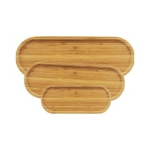3'lü Ahşap Oval Sunum Tabağı Seti 3 Farklı Boy 33x10 Cm, 39x15 Cm, 13x5 Cm Şık Ve Dayanıklı Servis Tabakları, Mutfak Ve Sofra Sunumları İçin Açık Gri