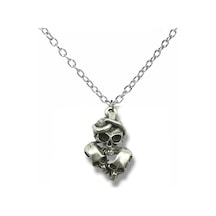 Triple Skull Kolye Üçlü Kuru Kafa Tasarımlı Gotik Unisex Metal Kolye 60 Cm Zincir Çok renkli