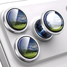 İphone 16 Pro-16 Pro Max/17 Pro-17 Pro Max İle Uyumlu Kolay Kurulum Aparatlı Alüminyum Alaşım Çerçeveli Ve 9h Sertliğinde Temperli Camlı Lens Koruyucu Gümüş, Lens Glass