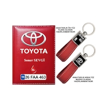 Plakanıza Özel Toyota Logolu Kırmızı Ruhsat Kabı Ve Anahtarlık
