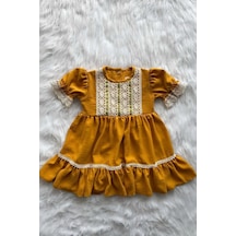 Dantel Detaylı Kız Çocuk Bebek Hardal Yazlık Elbise 001