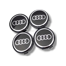 Audi Uyumlu 56 Mm Siyah Geçmeli Jant Göbeği Kapak Seti, 4 Adet Krom Görünümlü