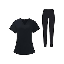 Dolıty Erkek Kadın Scrubs Seti V Yaka Fırçalama Üst L-siyah