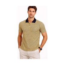 Vexor Erkek Pike Kumaş Polo Yaka Desenli Tişört Kısa Kol Yazlık T-shirt - Sarı Çok Renkli